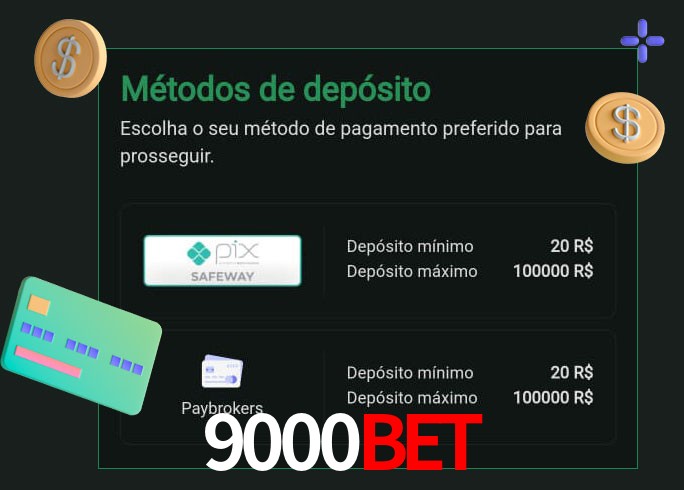 O cassino 9000Bet oferece uma grande variedade de métodos de pagamento